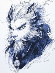 Fototapeta premium Anthropomorphic Lion Portrait with a Blue Tone