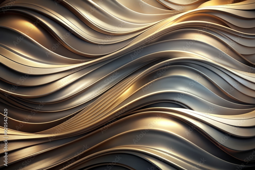 Poster sophisticated 3d abstract background featuring smooth, flowing wavy patterns in monochrome gradient 