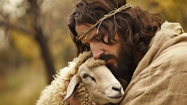 Portrait of Jesus Christ with a lamb