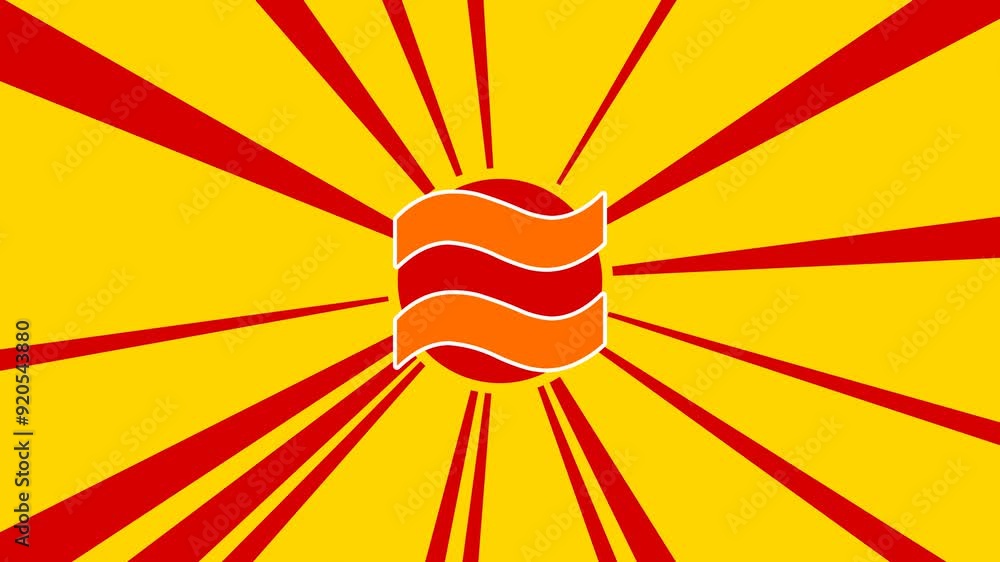 Poster approximately equal symbol on the background of animation from moving rays of the sun. large orange 