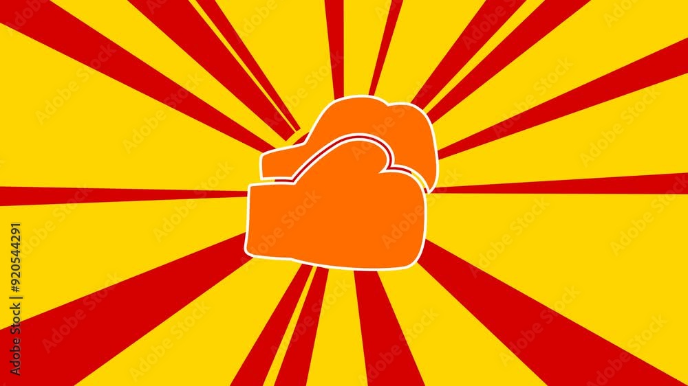 Poster boxing gloves symbol on the background of animation from moving rays of the sun. large orange symbol