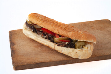 Shawarma  on the wooden desk on  white background
