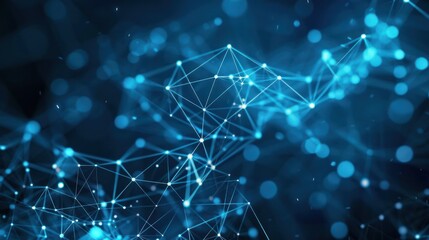 Fototapeta premium blue lines connect network futuristic on dark background visualization interconnected digital abstract cyber blur
