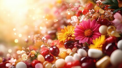 Daily vitamins, essential nutrients, flat design illustration