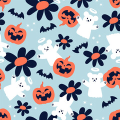 Cute Halloween spooky bear seamless pattern background vector design