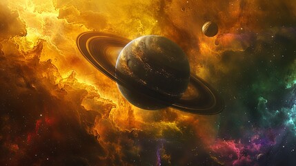 Majestic Gas Giant: Massive Storms, Rings, Moons, and Nebulae in Outer Space