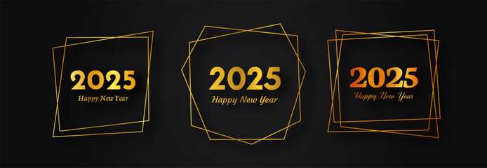 2025 Happy New Year gold geometric polygonal background