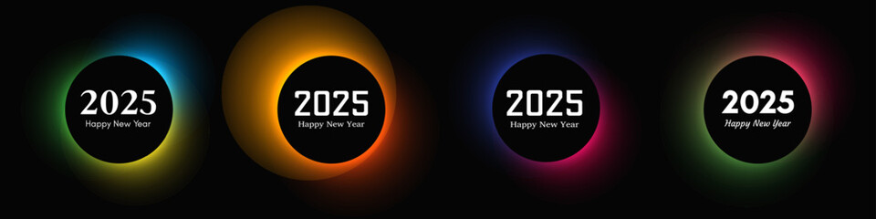 Happy new year 2025 inscription in circle light frame