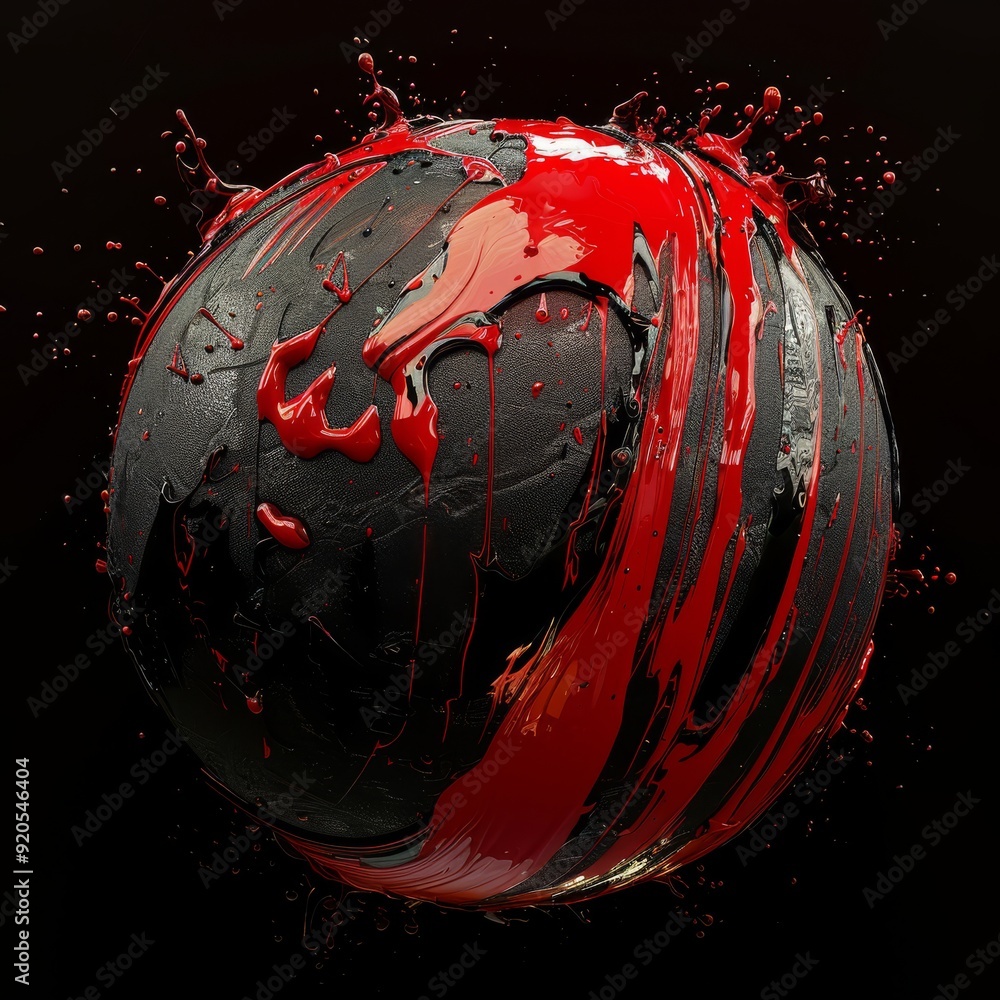 Poster this striking 3d visualization showcases a spherical object covered in vibrant red paint against a s