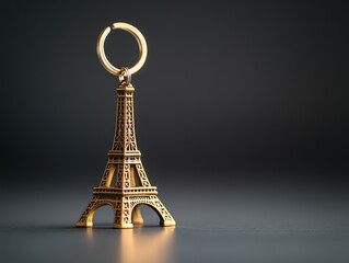 A detailed gold keychain featuring the iconic Eiffel Tower design against a minimalist background.