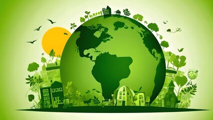 Green illustration background for environmental content with space for text copy - concept of sustainability environmental protection, save the earth eco-friendly city lifestyle and business conscious