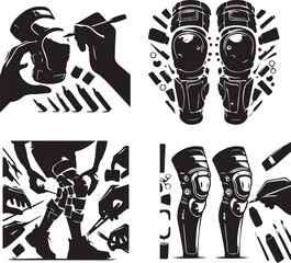 silhouette of clean vector Knee pads set isolated on white background
