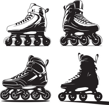 silhouette of clean vector Rollerblades set isolated on white background