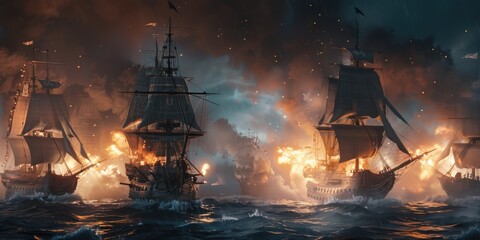 Obraz premium Naval Battle in the Storm