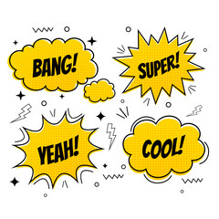 Collection of Cartoon, Comic Speech Bubbles. Colored Dialog Clouds