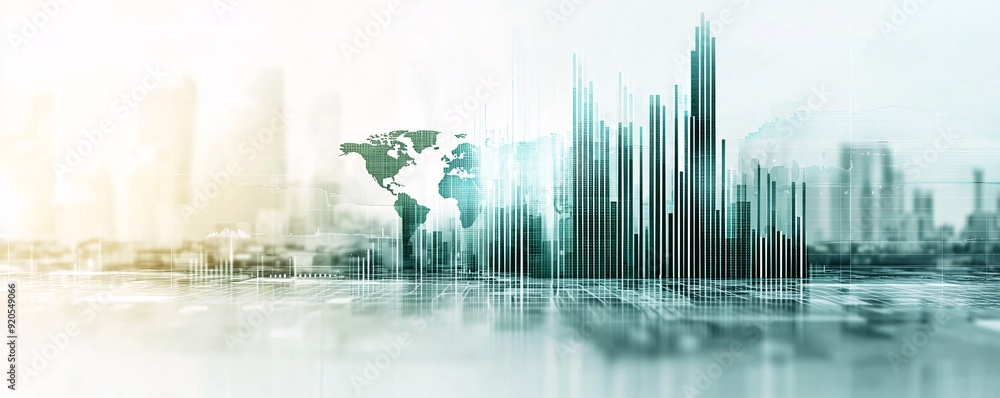 Poster a bar graph showing fluctuating currency values with a world map background, symbolizing the impact 