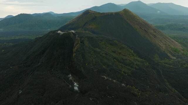 DRONE SHOT: PARICUTIN VOLCANO CRATER ON A CLOUDY DAY