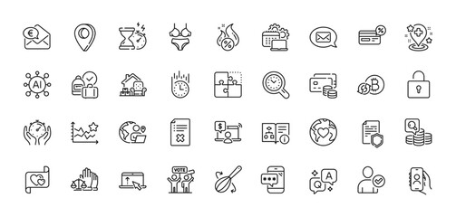 Reject file, Technical algorithm and Donation line icons pack. AI, Question and Answer, Map pin icons. User call, Fast delivery, Lock web icon. Lingerie, Inspect, Timer pictogram. Vector