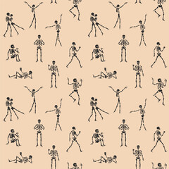 Seamless pattern with funny Skeleton. Cute character Skeleton Bones