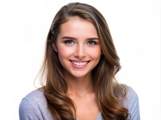 Portrait of a beautiful young woman smiling and looking at camera isolated on a white background