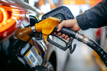 Close-up of Hand Fueling Car with Green Gas Pump