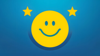 Naklejka premium Smiley face surrounded by positive symbols, thumbs-up gestures, stars, and happy emoticons Feedback rating and customer satisfaction, positive experiences and reviews.