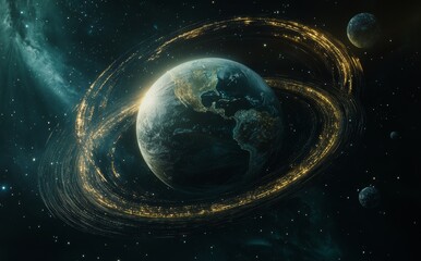 Digital space art in 5K - a beautiful cosmic scene with planets.