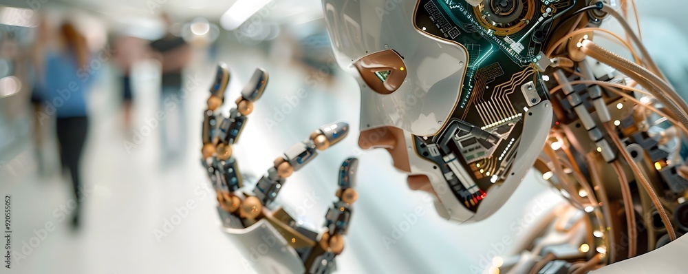 Poster android in a crowd.