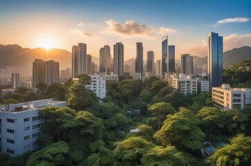 Urban Oasis: Skyscrapers and Lush Greenery in Hong Kong