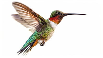 Fototapeta premium Hummingbird in flight, with a focus on its colorful plumage and the motion of its wings
