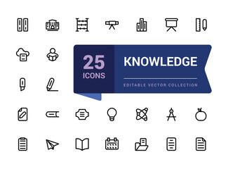 Set of knowledge line icons related to up skill, education. Pixel perfect, minimalistic web and UI icon. Outline icon collections. Editable vector illustration.