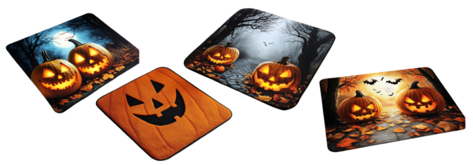 Festive Halloween Pumpkin Coasters With Spooky Designs Home decor White background,Png