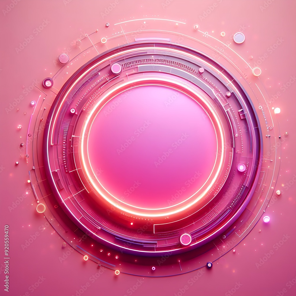 Poster a pink circle with a lot of dots and lines. the neon circle is surrounded by a lot of dots and lines