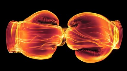 Two red boxing gloves with yellow flames coming off them.