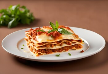 Gourmet Fine Dining Lasagna on Modern Minimalistic Background - Perfect for Restaurants, Cafes, and Social Gatherings