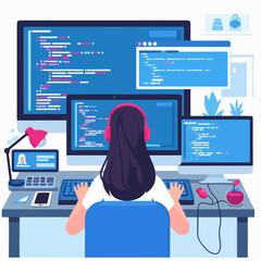 A woman sits at a desk, typing on a laptop while working on an assignment, a woman working on an assignment in front of a laptop