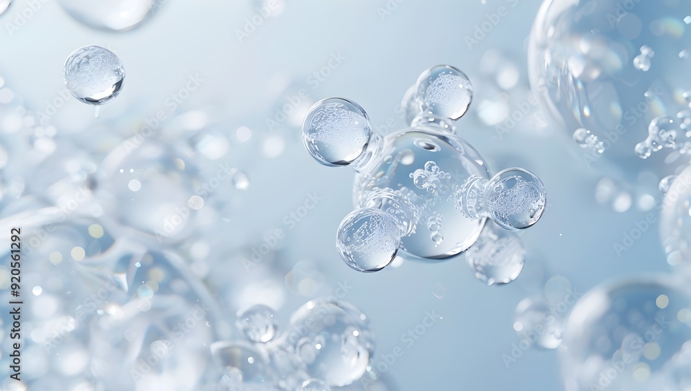 Aufkleber a close-up of water molecules in an abstract representation, with each one surrounded by clear glass
