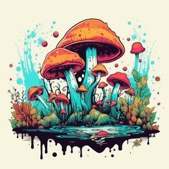 Mushrooms in a Psychedelic Forest
