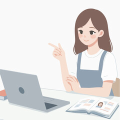 A woman sits at a desk, typing on a laptop while working on an assignment, a woman working on an assignment in front of a laptop