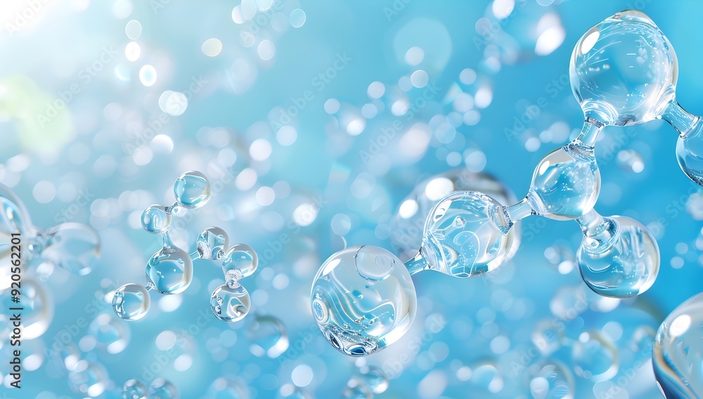 Poster a detailed illustration of an abstract model showing the outline and structure of water molecules, w