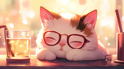 a cute cat wearing glasses, 3d rendering, Generative AI