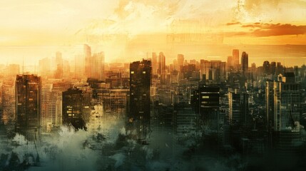 Cityscape with Sunset Glow