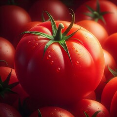 Close-up photo of a fresh, juicy red organic tomato vegetable