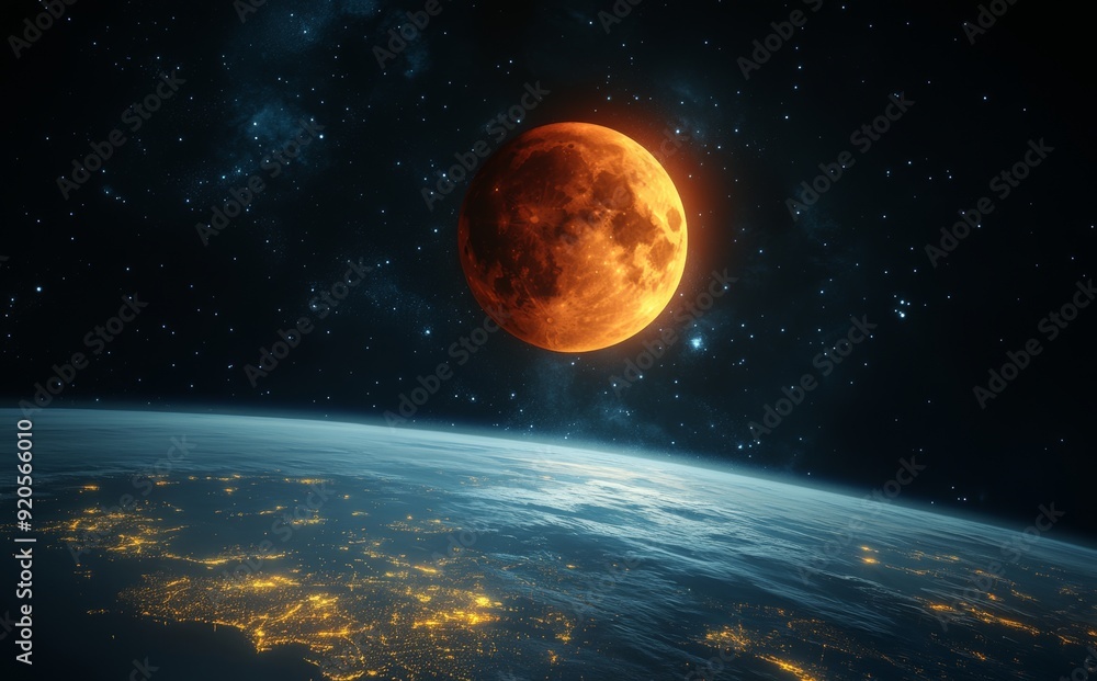 Poster moon and earth 3d illustration in high resolution in 5k. a realistic representation of space in the 