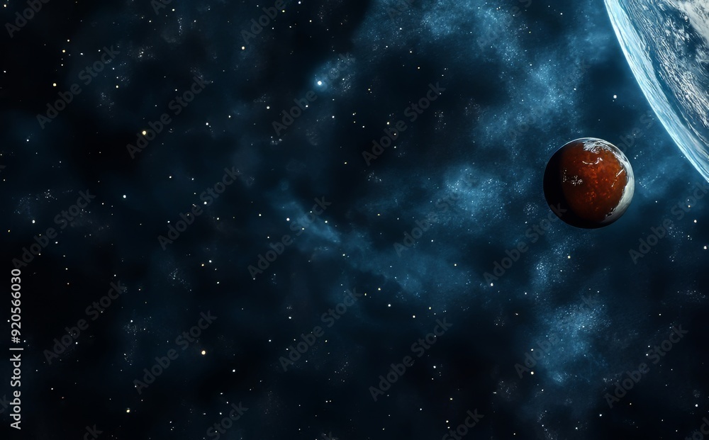 Poster illustration of planet in deep space in 3d. high-quality digital space sci-fi art in 5k with realist