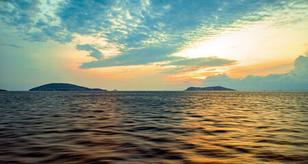 sunset over the adalar, prince islands and sea