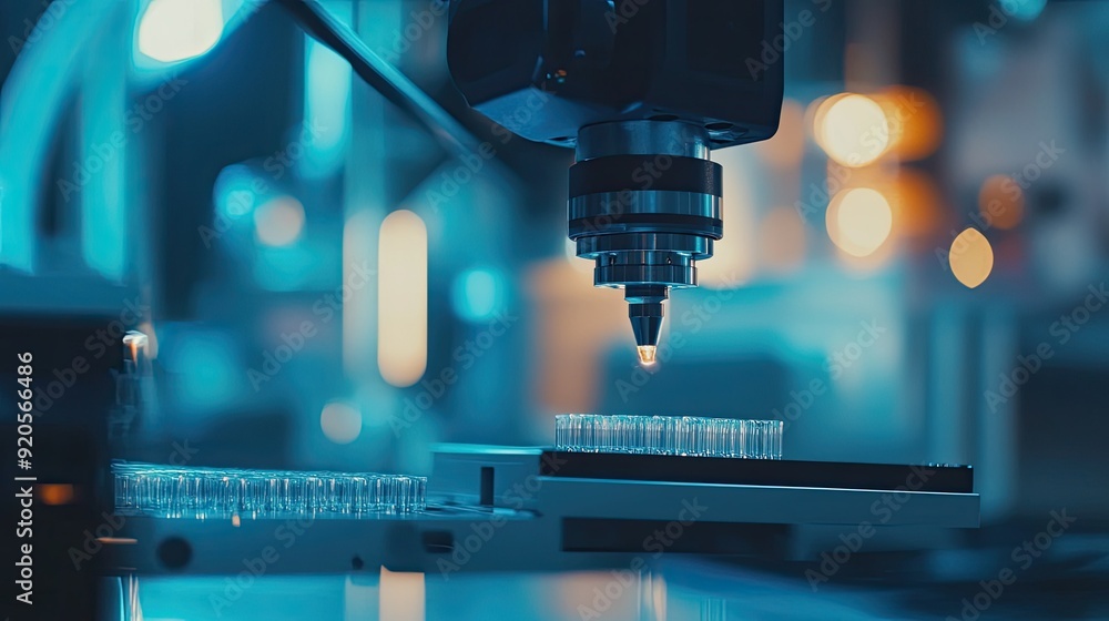 Poster close-up of a robotic arm handling delicate parts in a high-tech manufacturing process