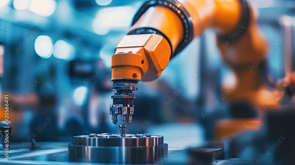 Poster close-up of a robotic arm performing a delicate task in a factory