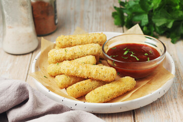 Mozarella sticks with barbeque sauce