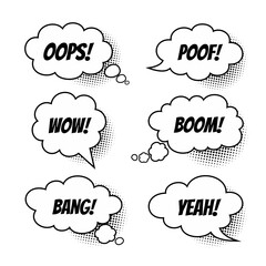 Collection of Cartoon, Comic Speech Bubbles. Colored Dialog Clouds